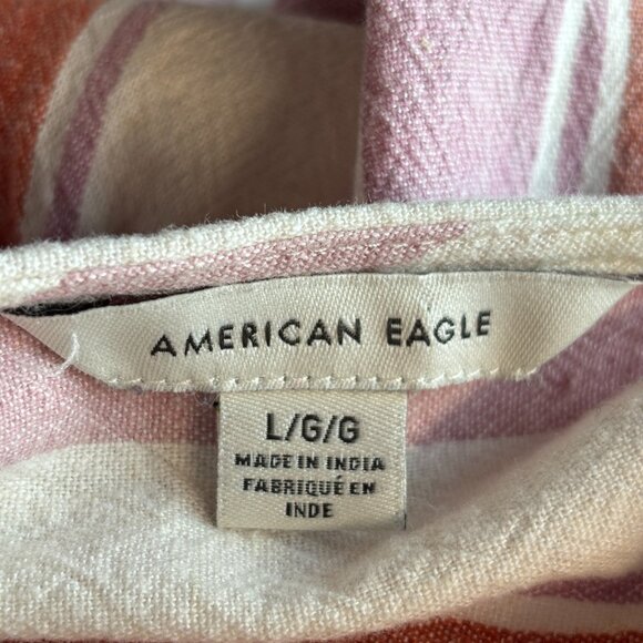 American Eagle Babydoll Tunic Top Large White Pink Striped V-Neck Cotton Blend - Picture 8 of 9